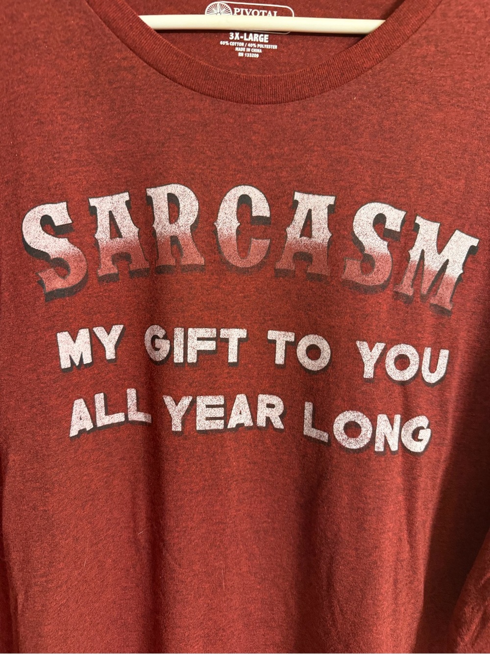 Sarcasm Graphic Tee in Rust Red size M